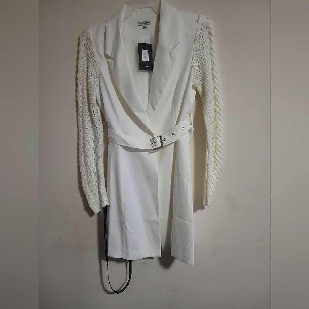 Fashion Nova Chic Off White Belted Blazer Dress